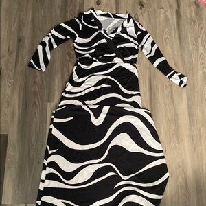 Elegant Black and White Wrap Dress